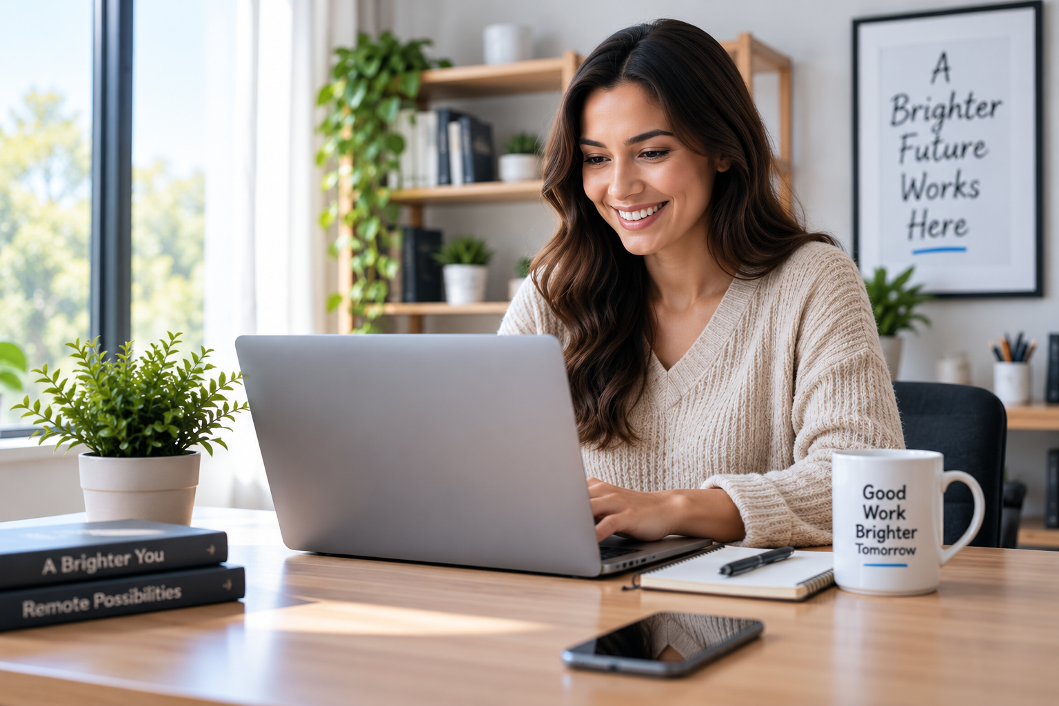 Illustrative photo of a person working remotely from a home office with a laptop
